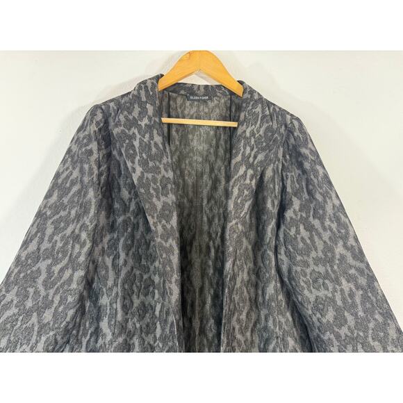 Eileen Fisher Blurred Ikat Jacquard Coat L/XL Cotton Silk Open Front Jacket - Picture 4 of 13